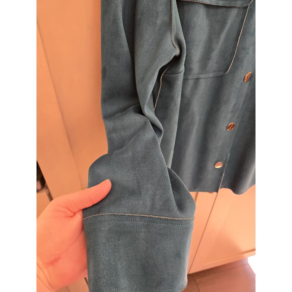 CHICO'S Double Face Sueded Jacket Size Medium Dark Teal Colorful Layers Spring - Picture 8 of 16